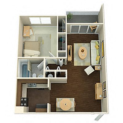 Floor plan for 1 bed, 1 bath, 855 sqft